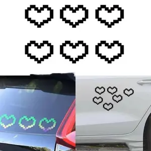 6PCS Mosaic Pixel Heart Car Window Stickers, Waterproof Heart-Shaped Headlight and Taillight Decal Set, Cute Pixel Love Car Decoration, Waterproof Auto Window Decals for Bumpers, Mirrors, Doors & Lights