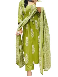 Women’s Cotton Printed Casual Kurti Set with Matching Dupatta - Elegant, Classy, Simple, Soft, Breathable, Comfortable, Lace-Accented Suit