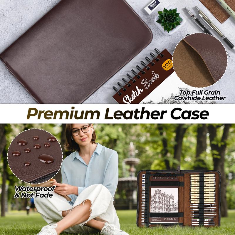 Nicpro 58 PCS Art Drawing Supplies Kit in Leather Case, Art Mechanical Pencil Set with Metal Drafting Pencil 0.5 & 0.7 & 0.9 & 2mm, 12 Micron Pen, Sketch Book, 30 Tube Lead Refills for Sketching Nicpro 58 PCS Art Drawing Supplies Kit in Leather Case, Art Mechanical Pencil Set with Metal Drafting Pencil 0.5 & 0.7 & 0.9 & 2mm, 12 Micron Pen, Sketch Book, 30 Tube Lead Refills for Sketching