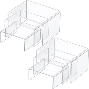 Chuangdi 2 Sets Acrylic Display Risers, Product Stand, Jewelry Display Riser Shelf Showcase Fixtures for Dessert Cupcake Candy Figure Treat Action Showcase(Clear,Small Set)