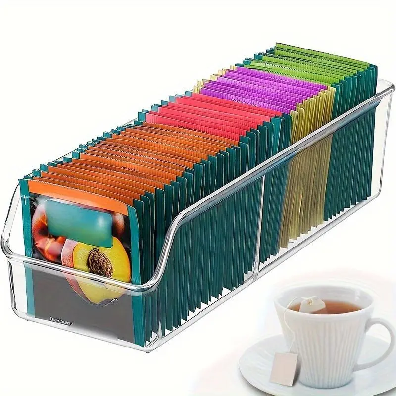 1pc Clear Tea Bag Organizer Box - Clear Containers - Storage Holder for Sugar, Coffee, and Spices - Cabinet and Countertop Storage Solution