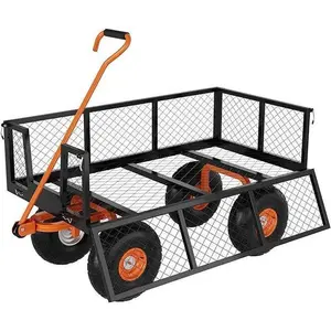Heavy Duty Steel Garden Wagon Cart 500lb Capacity with Removable Sides 10in Tires for Yard Lawn Farm Warehouse，Black&Orange