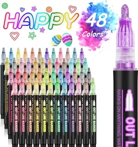 Double Line Outline Art Pen Marker Pen Diy Graffiti Outline Marker Pen Highlighter Scrapbook Diary Poster Card, Coloring Supplies, Art kits for Kids and Adult