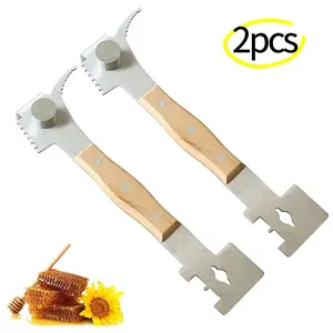 2Pcs Multipurpose Steel Hive Tools with Wooden Handle,Beekeeping Equipment Bee Hive Hand Tool Beekeeper Tool, Beekeeping Hive Scraper Tool Professional Beekeeping Equipment