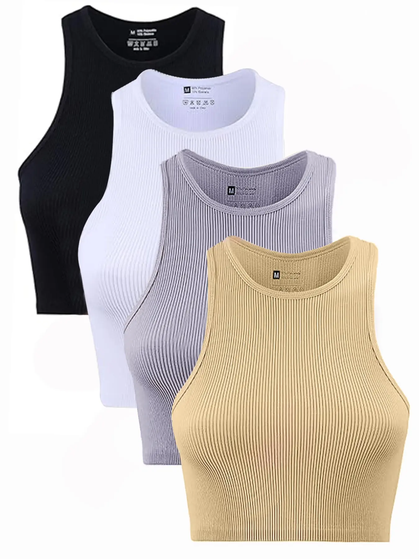 4-Piece Ribbed Cropped Tank Top Minimalist Basic | Seamless Sleeveless Workout Fit Crop Top for Women Cropped Sleeveless Vest