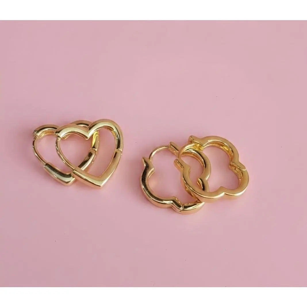Bri Hoops 14k Gold-plated Heart & Clover Design Earrings for Women's Fashion Accessories