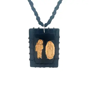 Our Lady of Guadalupe and St Jude Reversible Black Necklace