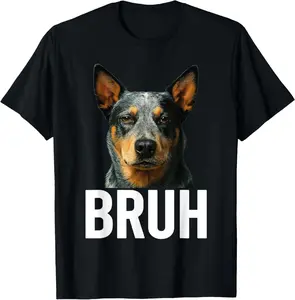 Funny Bruh Blue Heeler Australian Cattle Dog Lovers Meme T-Shirt Pure Cotton Graphic Tees Menswear Top: Gifts for Men & Women