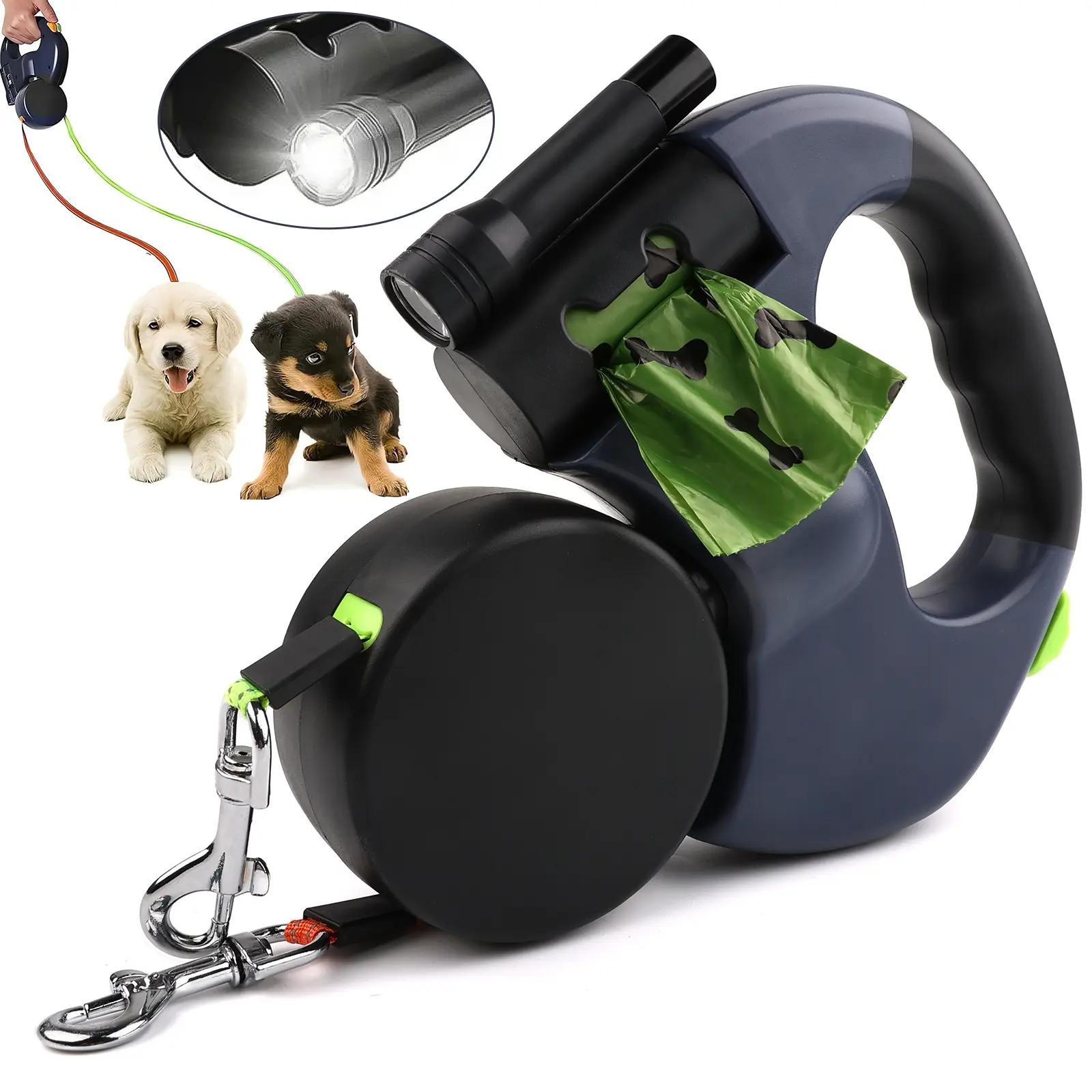 Expandable Dual Dog Leash with LED Light, Adjustable Separate Control, Suitable for Walking Two Dogs Simultaneously, Pet Supplies, Retractable Dual Leash, Illuminated Leash