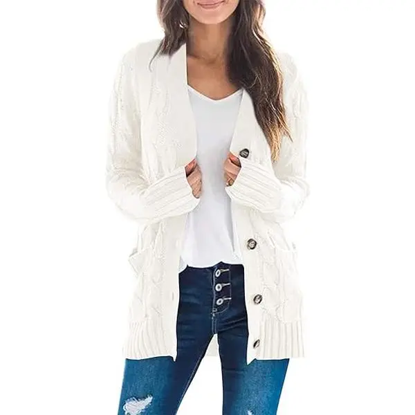 ZESICA Women's Cardigan Sweaters 2025 Fall Button Down Open Front Cable Knit Casual Trendy Winter Clothing Outerwear
