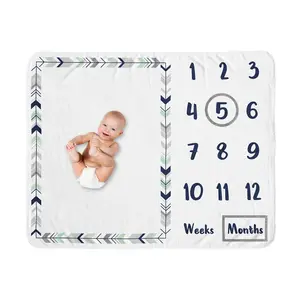 Sweet Jojo Designs Woodland Arrow Boy or Girl Milestone Blanket Monthly Newborn First Year Growth Mat Baby Shower Memory Keepsake Gift Picture - Grey Navy Blue and Mint Green Gender Neutral
