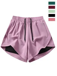 Women's Summer Casual Shorts, Trendy Versatile Pants, Fitness Running Gym Shorts, Loose Plus Size, Fake Two-Piece Anti-Spy Shorts