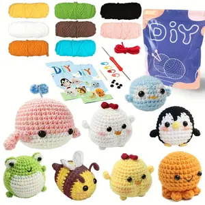 YAMAXIN Animals Crochet Gift Kit with Step-by-Step Video Tutorials, Penguin, Bee, Chicken, Whale, Frog, Crochet Items, Crochet Kit for Beginners, DIY Beginner Crochet Starter Material Package, Beginner Crochet Set(Accessories In Random Color)