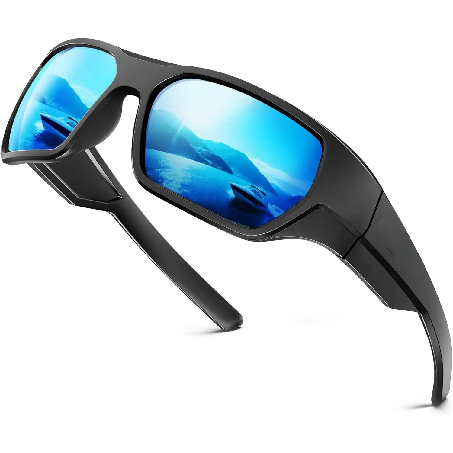 Men's Polarized Fishing Sunglasses, UV400 Wrap Around Sports Sunglasses, Floatable Anti-Glare Eyewear for Runing