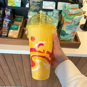 Starbucks 2025 summer yellow floral color changing  dome recyclable cold cups