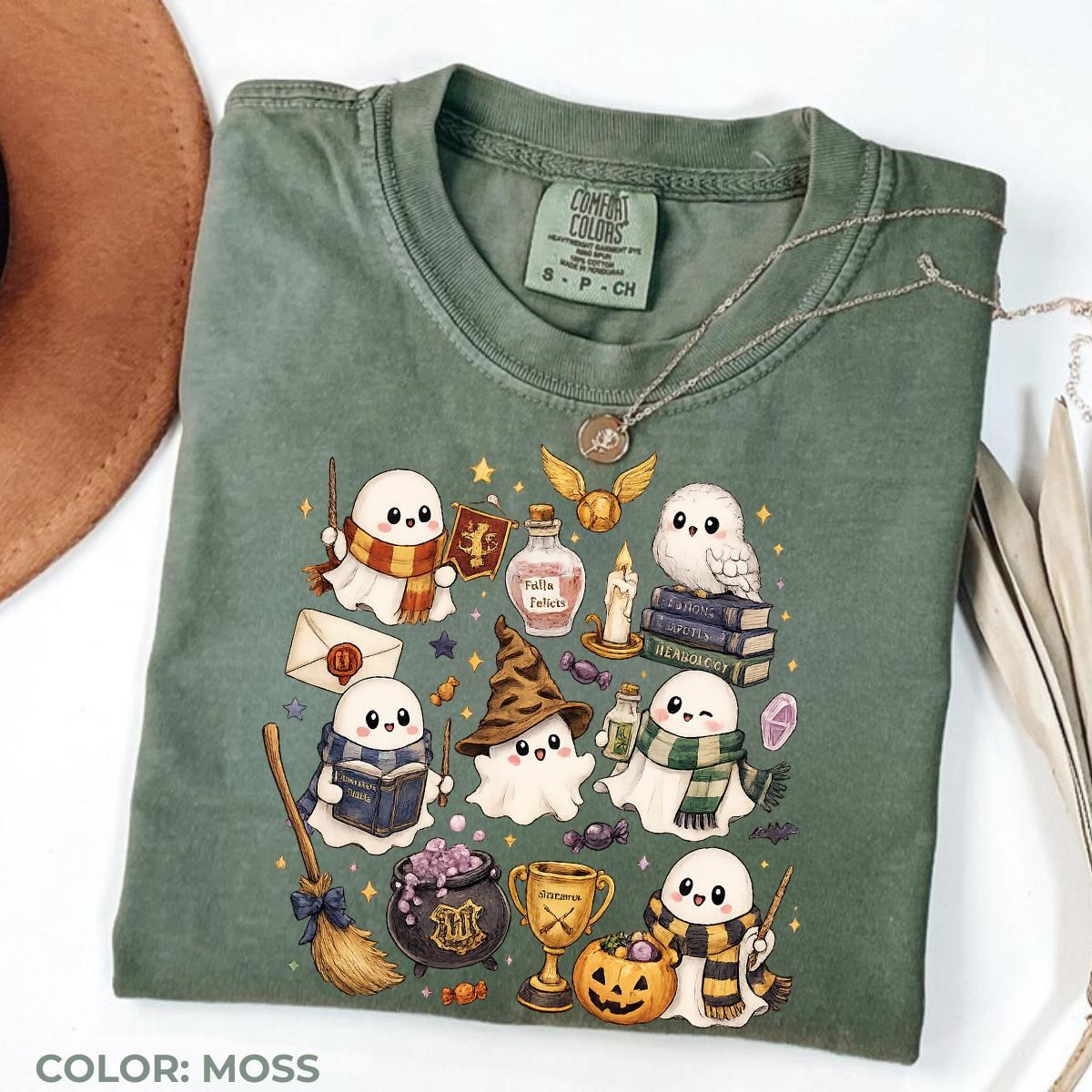 Comfort Colors Wizard Ghost Shirt, Magical Halloween Graphic Tee, Fantasy Ghost T-Shirt, Spooky Wizard World Inspired Gift