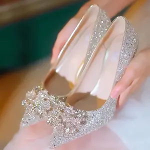 Women' Crystal & Shoes - Pointed Toe-Heeled Bridal with Sole & Sole Suitable Weddings, Banquets, Proms, Parties - Elegant - Dress Footwear, Women Shoes