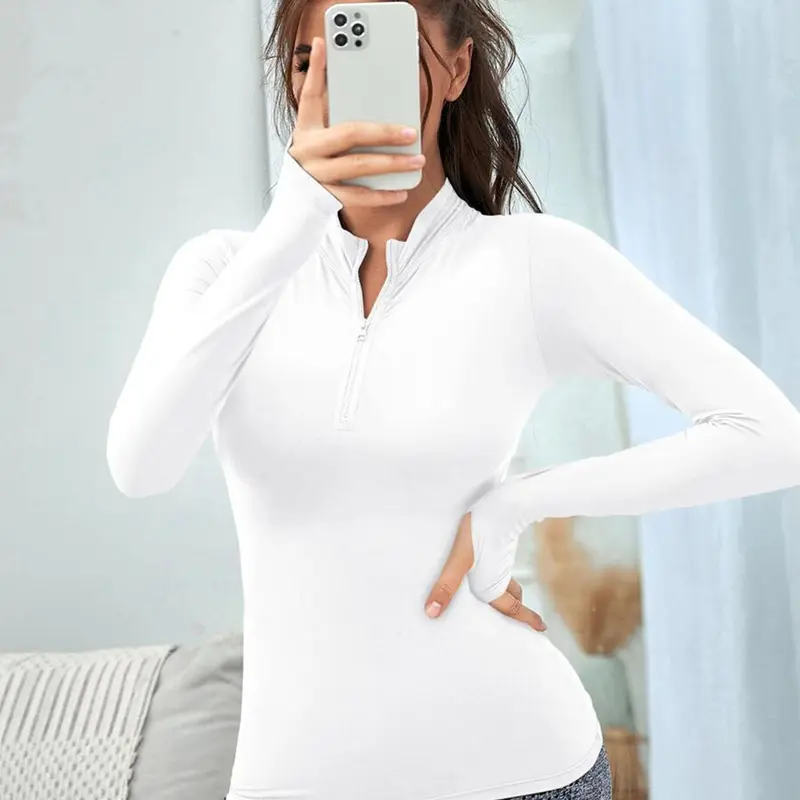 Women's Solid Zip-Up Sports Top, Sporty Long Sleeve Stand Collar Top for Yoga Gym Workout, Ladies Fitted Sportswear for All Seasons, Fitness Running Tops, Athletic Tops, Fitness Training Clothes, Activewear Clothes, Fitness Apparel, Athletic Clothing