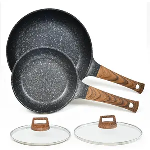 Nonstick Frying Pans Set with Lid, 10 In 11.5 In  Granite Coating Chef's Pan, Non Stick Flat Skillet Set with Glass Cover, Cookware Set Suitable for Gas Stove, Induction Glass Top
