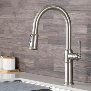 212 MAIN Traditional Single-Handle Pull-Down High Arc Kitchen Faucet with Aerated Spray, Soap Dispenser, Deck Plate, and Spot-Free Stainless Steel