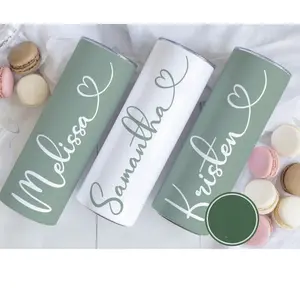 Personalized Bachelorette Party Tumbler 20oz, Custom Bridal Bach Skinny Tumbler with Straw, Bridesmaid Proposal Gift, Wedding Party Drinkware, Sage Green