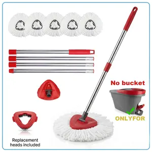 2-in-1 Multi-Surface Wet & Dry Floor Mop, Adjustable Handle Cleaning Tool with Scrub Brush Head & 5 Reusable Microfiber Mop Pads for Hardwood Floor Tile Bathroom Kitchen