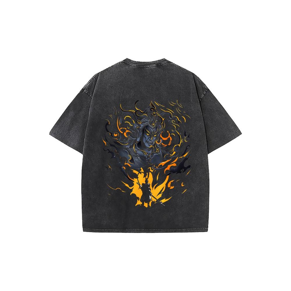 Sun Wukong Washed Oversized T-Shirt, Monkey King Chinese Mythology Graphic Tee, Vintage Asian Streetwear For Men