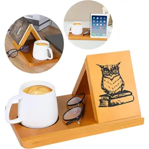 Wooden Triangle Book Stand Book Rest with Cup Holder Small Bookshelf Suitable for Reading or Desktop Decoration, Gifts for Coffee and Book Lovers