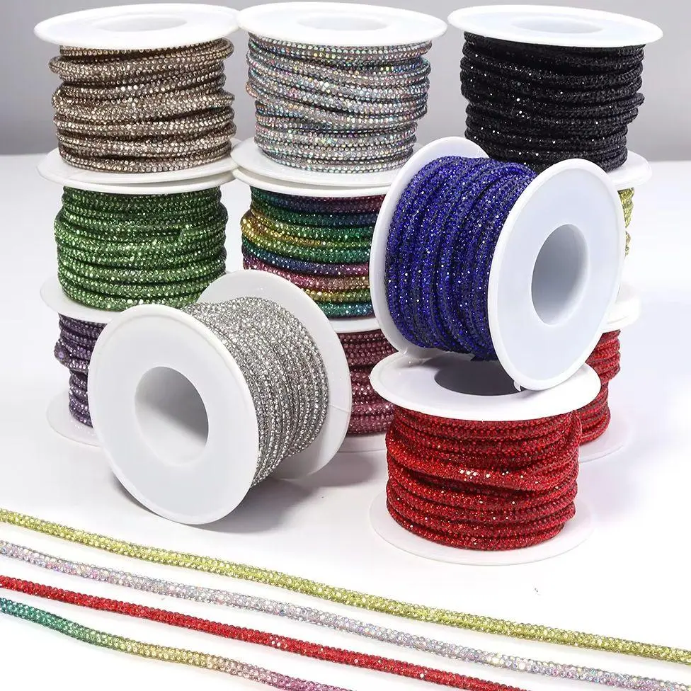 5Yards/Lot 4mm Glass Rhinestones Rope Round Tube Glitter Diamond Cord For DIY Jewelry Making Headwear Shoelace Decoration