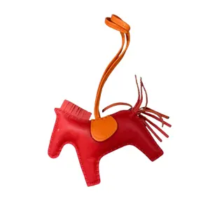 Pre-owned HERMÈS LEATHER BAG CHARM Hermes Rodeo Horse PM (Red/Orange)