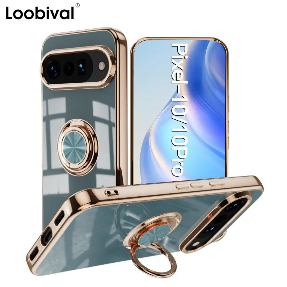 Pixel 10 ProXL Shockproof Plating Ring Holder Case For Google Pixel 7 8 9 Pro XL 10pro 5A 6A 9A Cover with Car Magnetic Bracket