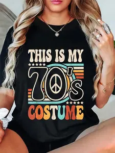 100% Cotton Unisex This Is My 70's Costume 70s Party Outfit Groovy Hippie Disco Round Neck Short Sleeve T-Shirt Women's Men Graphic Tee