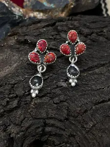 "Christmas Collection" Handmade Sterling Silver White Buffalo with Red Opal Dangle Earrings "Signed Nizhoni"