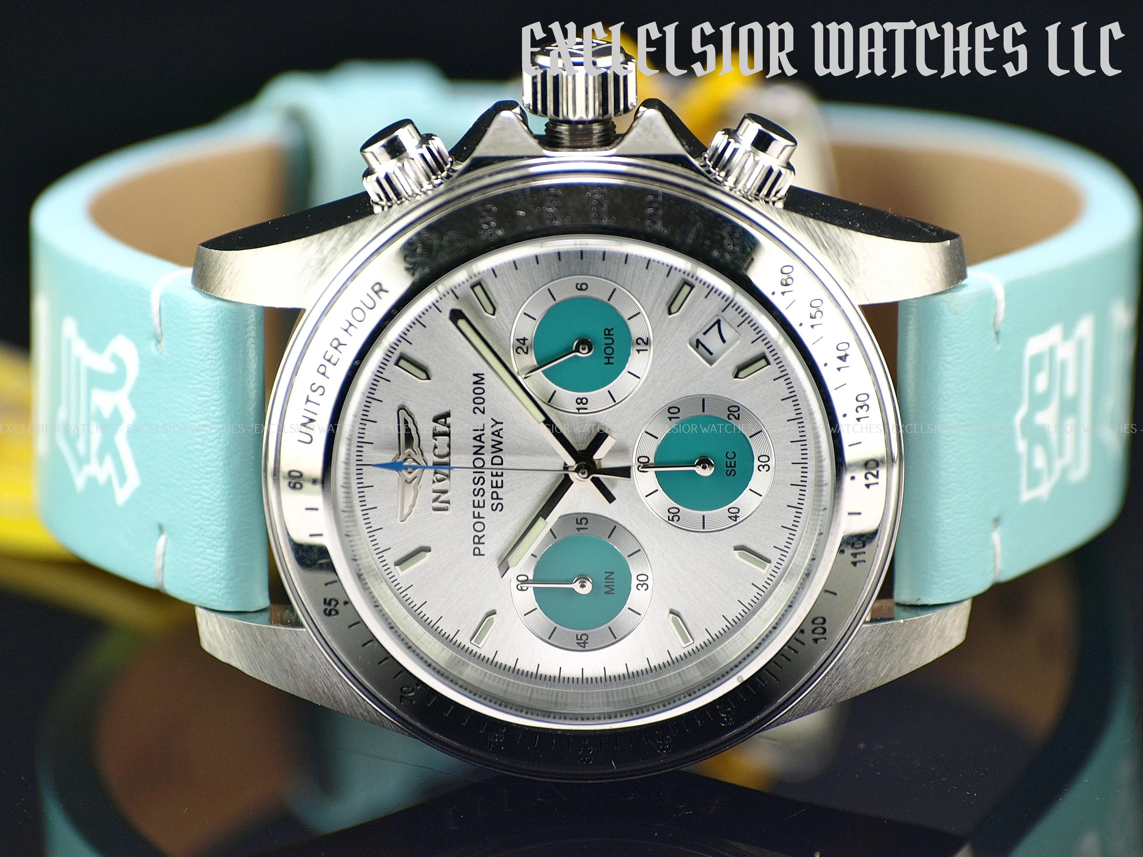 Rare Invicta Men 40mm SPEEDWAY DRAGSTER Chronograph Silver Blue Dial 200m Watch Rare Invicta Men 40mm SPEEDWAY DRAGSTER Chronograph Silver Blue Dial 200m Watch