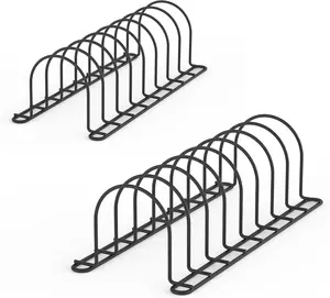 2 Pack Black Pan Organizer Rack for Cabinet, Pot Lid Holder & Baking Sheet Organizer, Plate and Cutting Board Rack for Kitchen Countertop or Cabinet