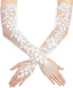 White Long Fingerless Lace Gloves – Elegant Bridal & Prom Accessory