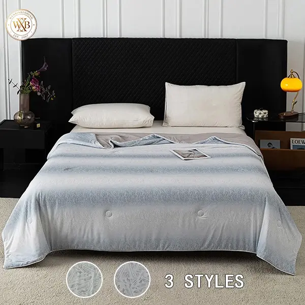 A Class Ice Silk Cooling Blanket Gradient Blue Lightweight Summer Comforter, Formaldehyde Free Breathable Cooling Fiber Bed Quilt for Hot Sleepers Night Sweats, Whole Piece Down Alternative Fill No Pressure All Season Cooling Bed Blanket