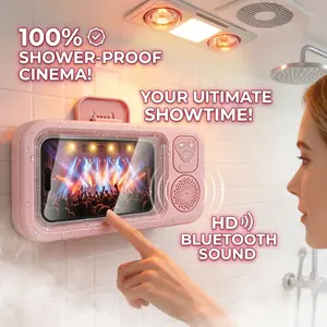 Waterproof Shower Phone Holder with Bluetooth Speaker & 360° Rotation, Touch Screen Wall Mount Stand for Bathroom