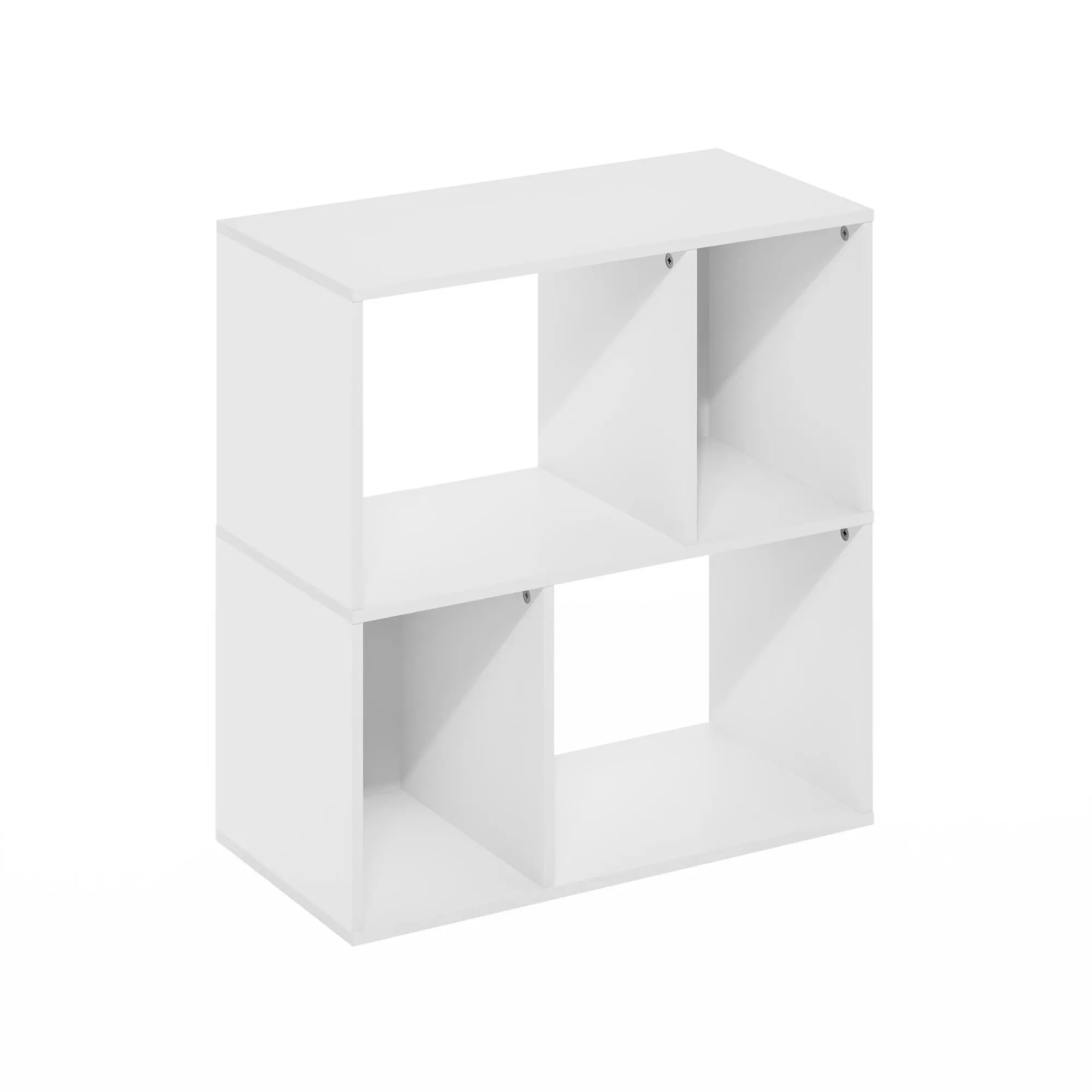 DALY White 4-Cube Wooden Bookshelf - Irregular Compartment Decorative Storage System Shelf, 11.7x23.6x24.7in Modern Indoor Furniture for Living Room, with Concealing Items & Flexible Displaying Functions
