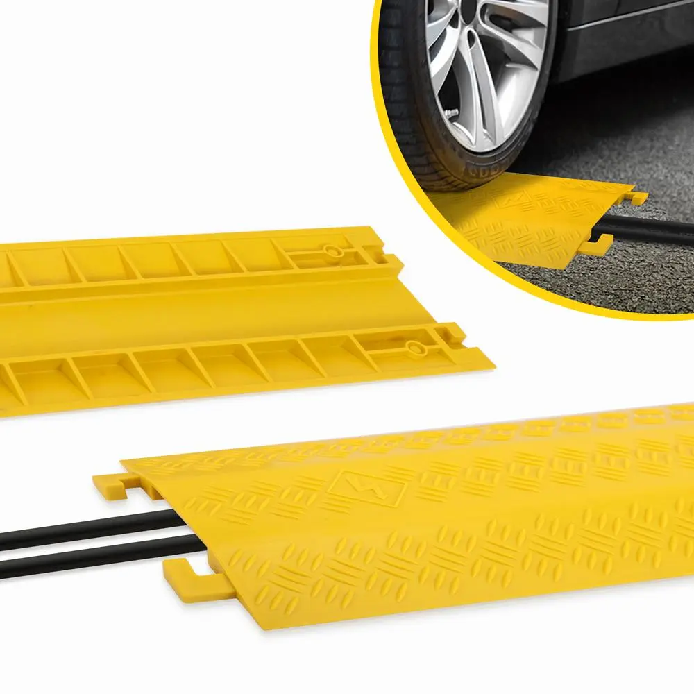 Heavy-Duty Polyethylene Cable Ramp Protector | 2,000 lb Cable Cover Ramp with Anti-Slip Surface & Interlocking Design - For Extension Cords, Power Lines & Network Cables - Home, Office, Warehouse & Events Use