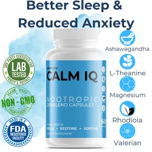 CalmIQ: Calming Capsules - Improves Sleep, Reduces Anxiety & Clears Mind with Ashwagandha, Magnesium, L-Theanine, GABA, 5-HTP, Biotin, Rhodiola, Valerian Vitamin (Gluten Free, All Natural, Non-GMO, Sugar-free, Vegan, Organic)