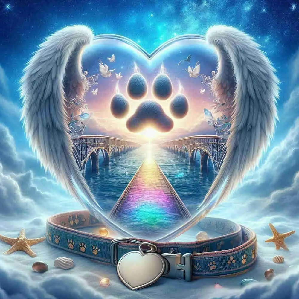 Rainbow Bridge Pet Memorial Art, Angel Wings Heart With Glowing Paw Print & Dog Collar, Pet Loss Tribute 5D Full Drill Round Diamond Painting Kit, DIY Rhinestone Cross Stitch, Craft, Sympathy Wall Decor For Remembrance, Pet Lover Memorial Handmade Gift