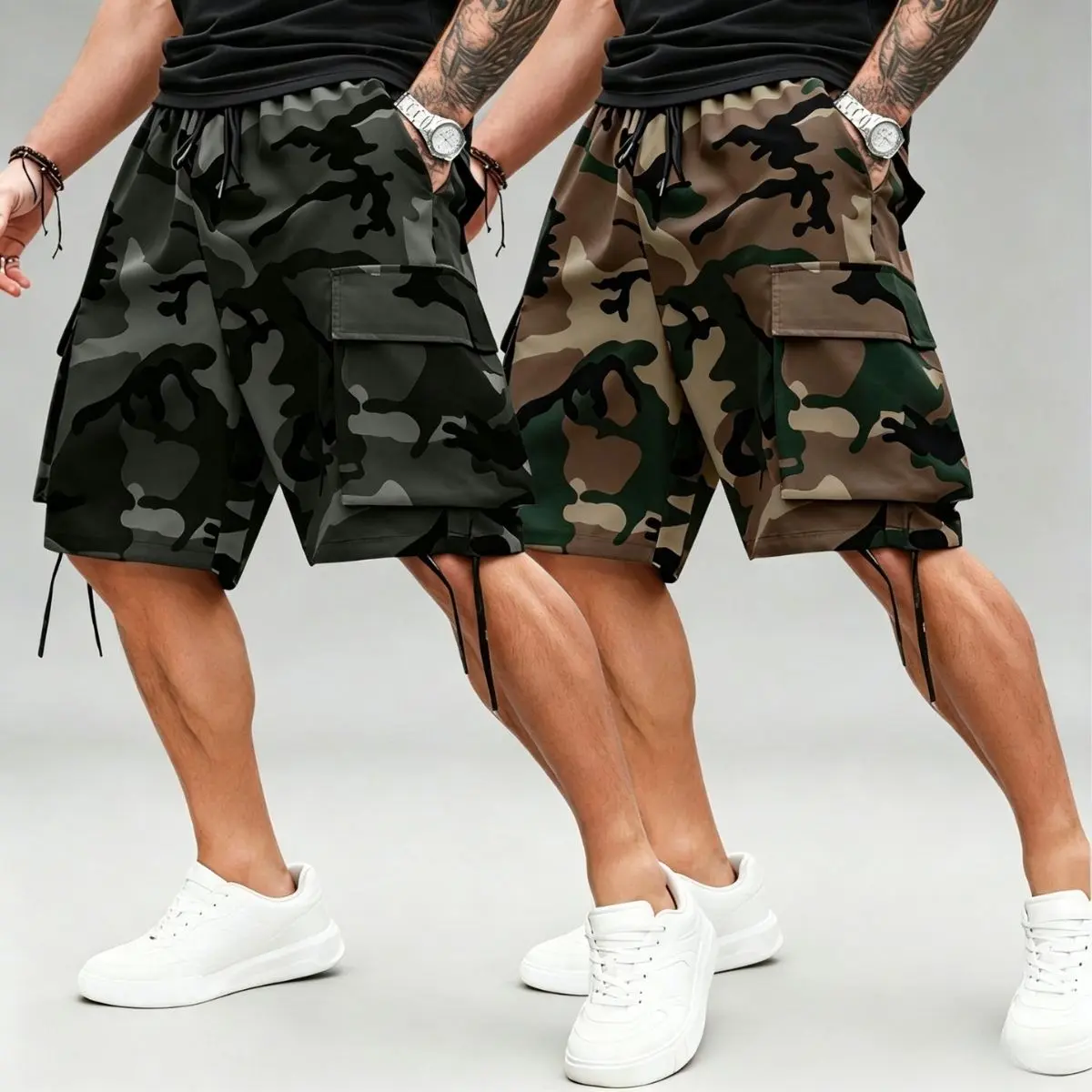 Men’s Plus Size Two-Pack Summer Camouflage Cargo Shorts — Casual Plus Size Shorts