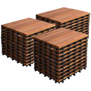 Bliss Outdoors Hardwood 6-Slat Interlocking Wood Deck Tiles, Natural, Set of 30