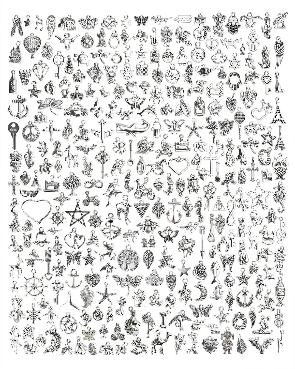 300pcs Mixed Tibetan Silver Charms Bulk | DIY Jewelry Making Pendants for Bracelets, Necklaces & Crafting