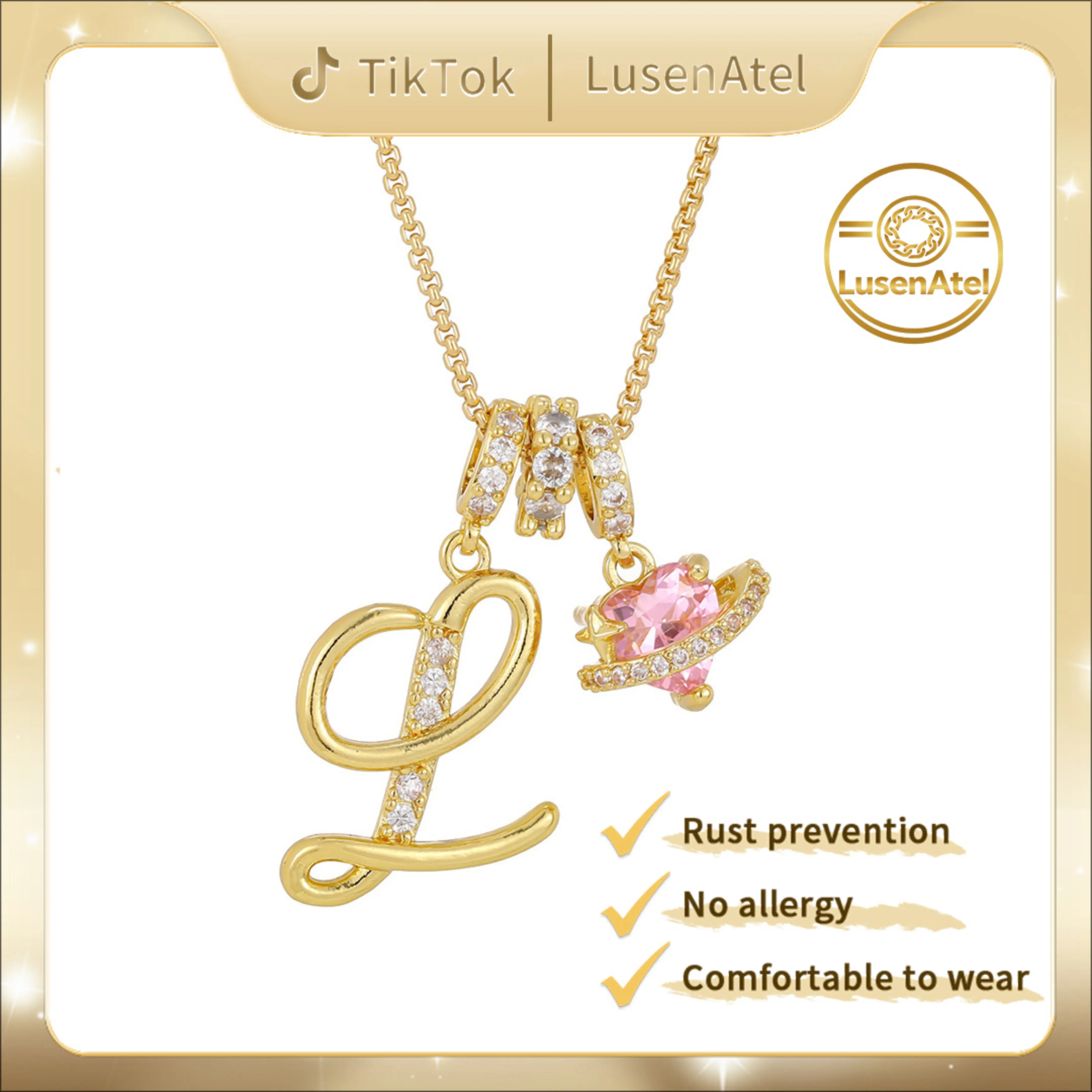 Art-Designed Initial A Necklace | 14K Gold-Plated Pink Heart Saturn Charm | Hypoallergenic Personalized Name Pendant | Perfect Mother’s Day Gift for Mom & Daughter
