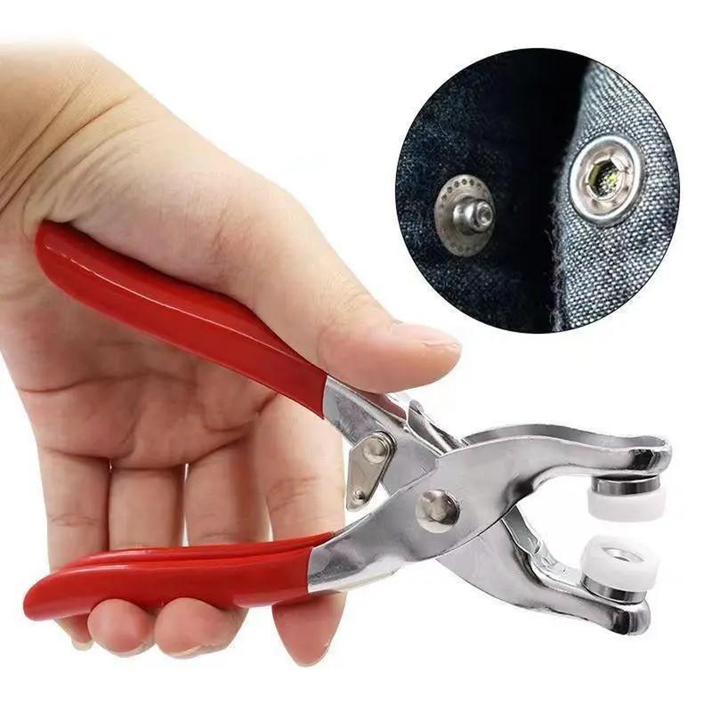 No Sew Snap Fastener Pliers Kit with 100pcs Metal Snap Buttons, Heavy Duty Snap Installation Tool, Strong Hold One Press Install, Easy for Beginners, DIY Fabric Leather Clothing Repair Kit