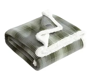 Eddie Bauer Nordic Plaid Green Polar Fleece 50"X70" Throw