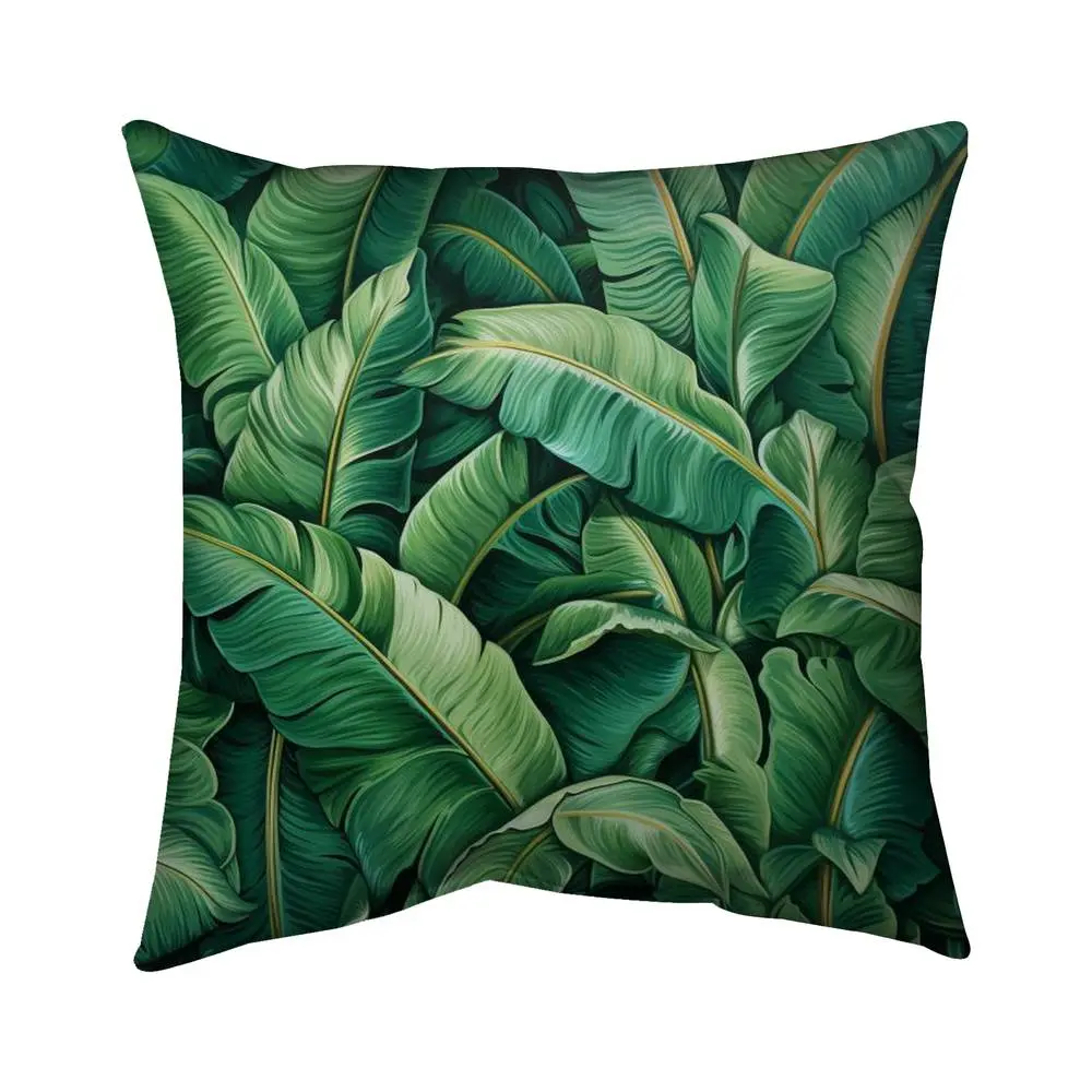 Begin Home Decor 5542-1616-FL394 16x16 in. Lively Leaves Floral Green Cushion, All Over Print Cushions & Accessories Decor Pillow