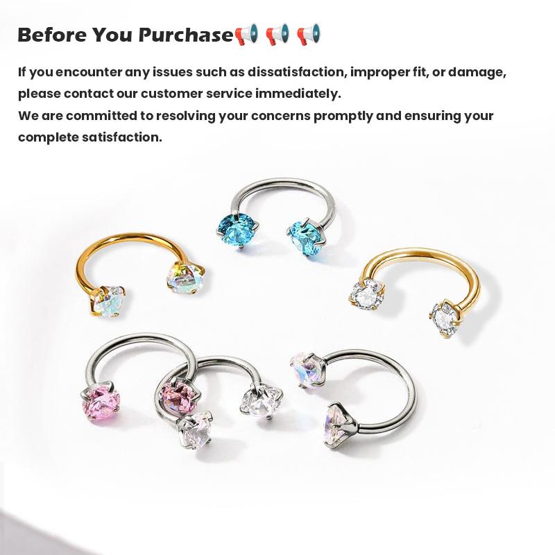 20G/18G 7mm Titanium Horseshoe Nose Ring(Free Gem Picker Tool) Internally Threaded Gems Lightweight